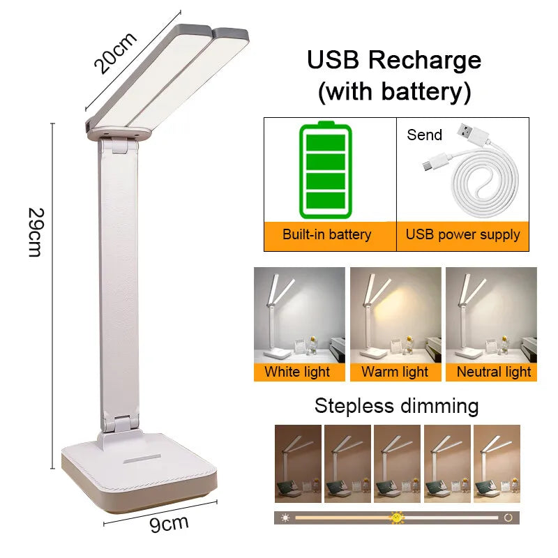 BrightEase LED Desk Lamp USB Rechargeable Table