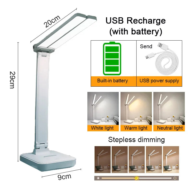 BrightEase LED Desk Lamp USB Rechargeable Table