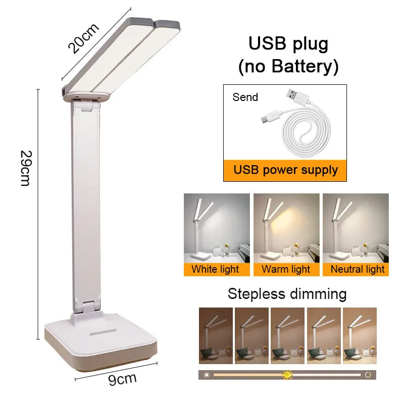 BrightEase LED Desk Lamp USB Rechargeable Table