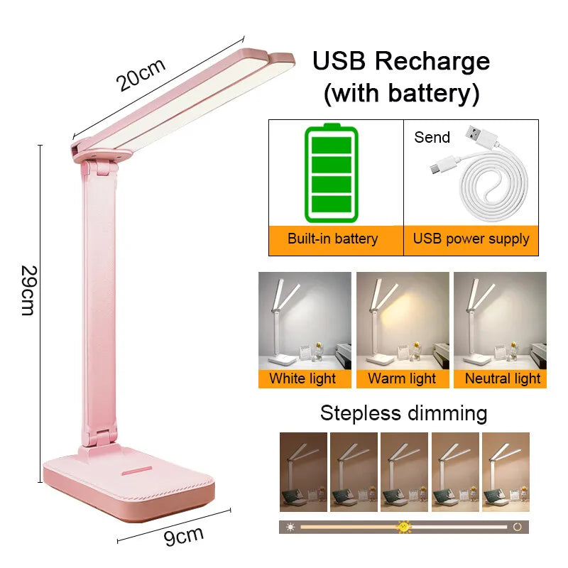 BrightEase LED Desk Lamp USB Rechargeable Table